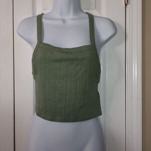 American Eagle sage green ribbed razor back crop top  Sz M